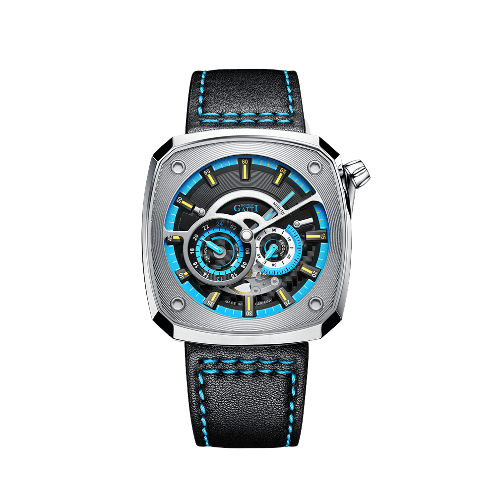 【Bonest Gatti 布加迪】離岸時速系列 BG6601-B 動力儲存 28顆寶石軸承 夜光指針刻度錶盤 真皮錶帶 機械錶-