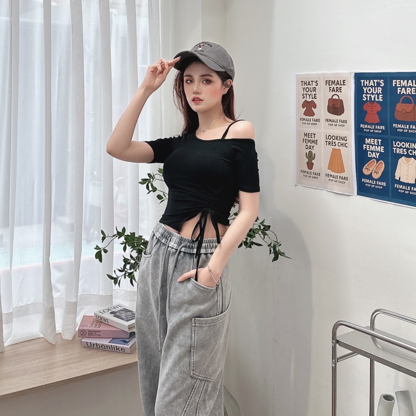 側開衩抓皺抽繩BRATOP/三色