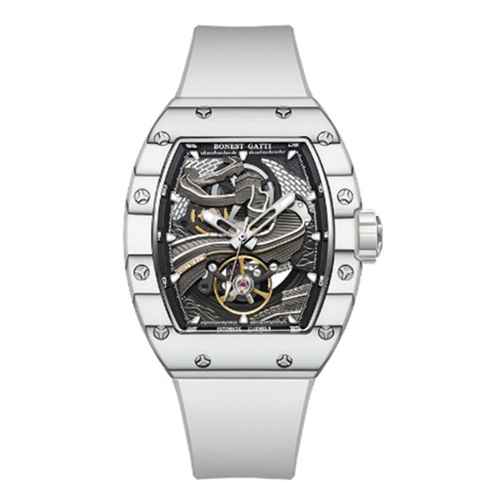 【Bonest Gatti 布加迪】BG9003 酒桶款 鏤空 夜光 3D長城錶盤 20顆寶石軸承 夜光 碳纖維錶圈 機械錶-