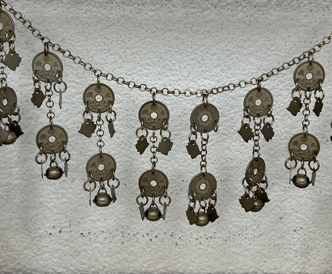 J26-燻無焊接五錢中空錢幣雙層鈴鐺鏈條124cm