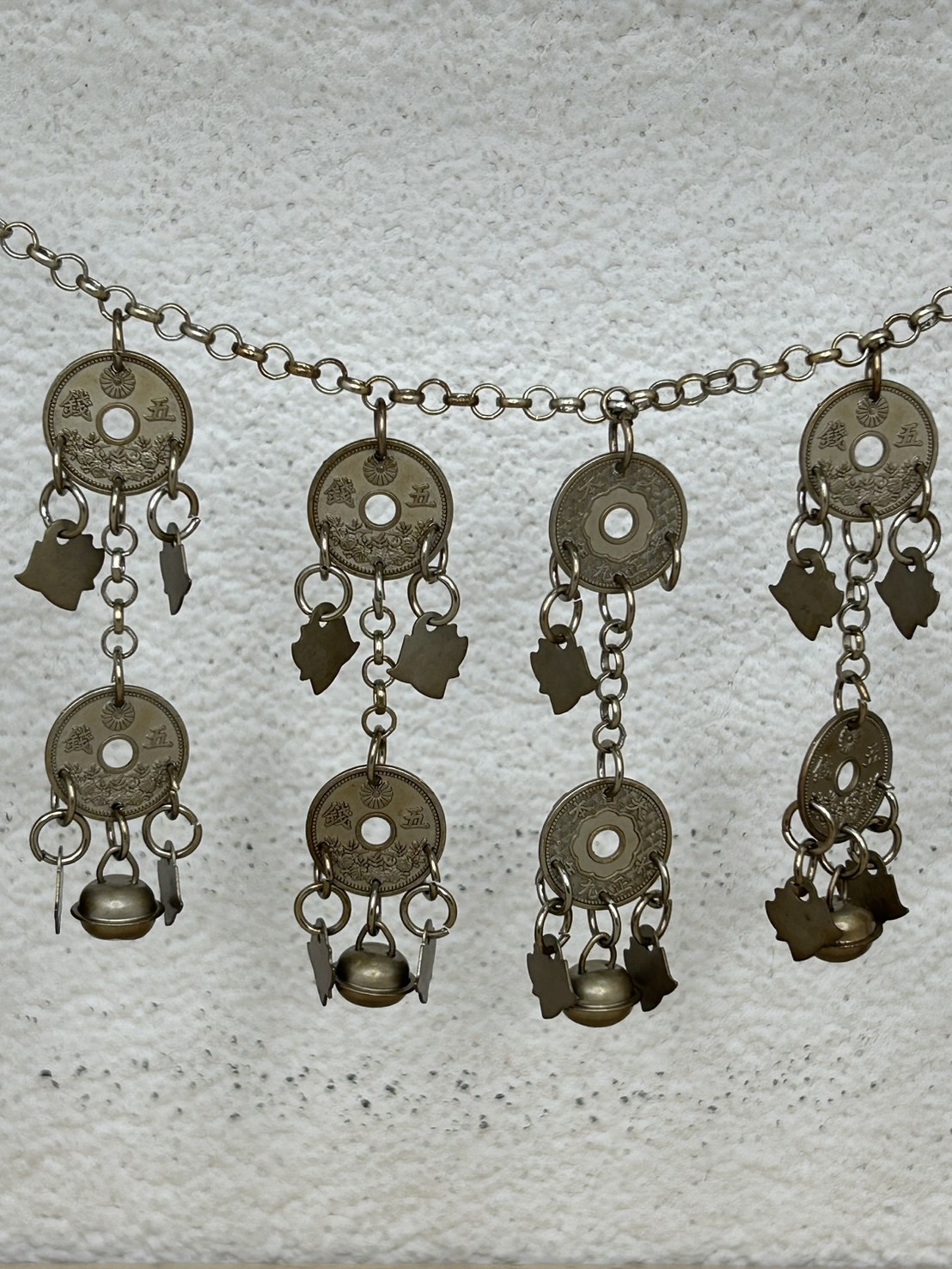 J26-燻無焊接五錢中空錢幣雙層鈴鐺鏈條124cm