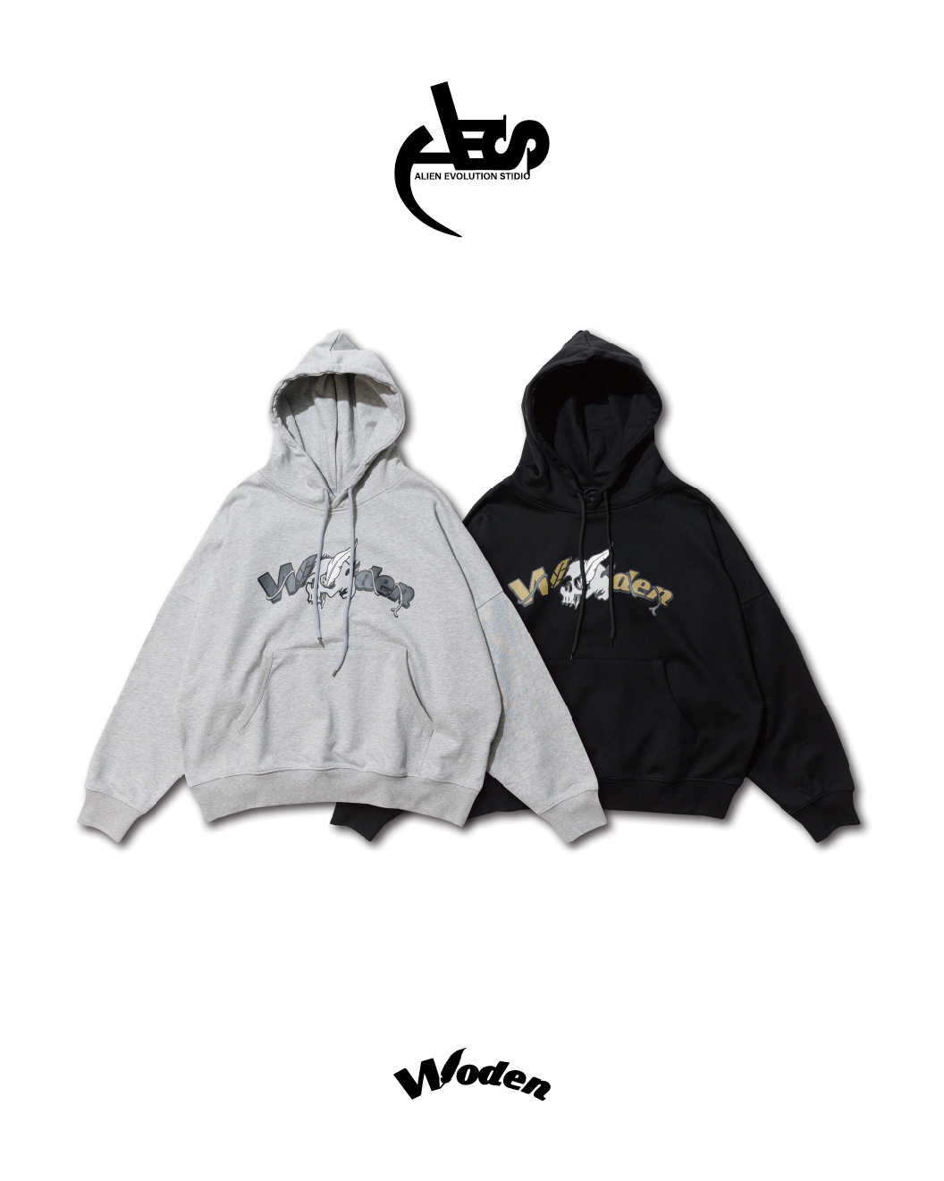 WODEN x AES LOGO帽T 連帽長袖 聯名款 骷髏 黑/灰 24 A/W Classic Logo Hoodie