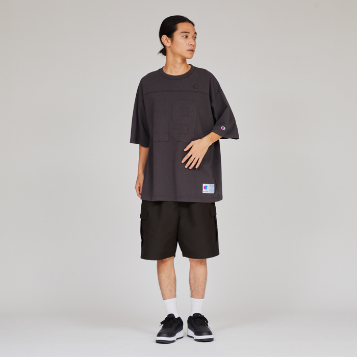 男款-厚磅 拼接 刺繡 寬版 短袖T恤-黑色（C3-B317-090）