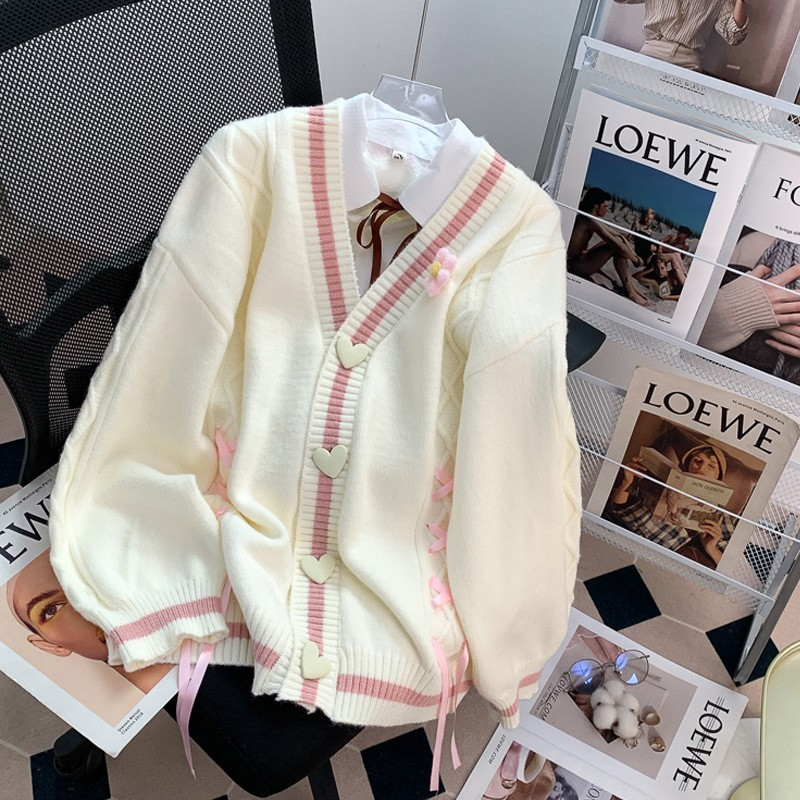 Korean-Japanese Sweet Preppy Loose Knit Cardigan