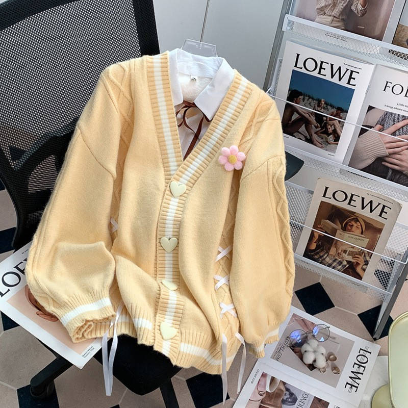 Korean-Japanese Sweet Preppy Loose Knit Cardigan