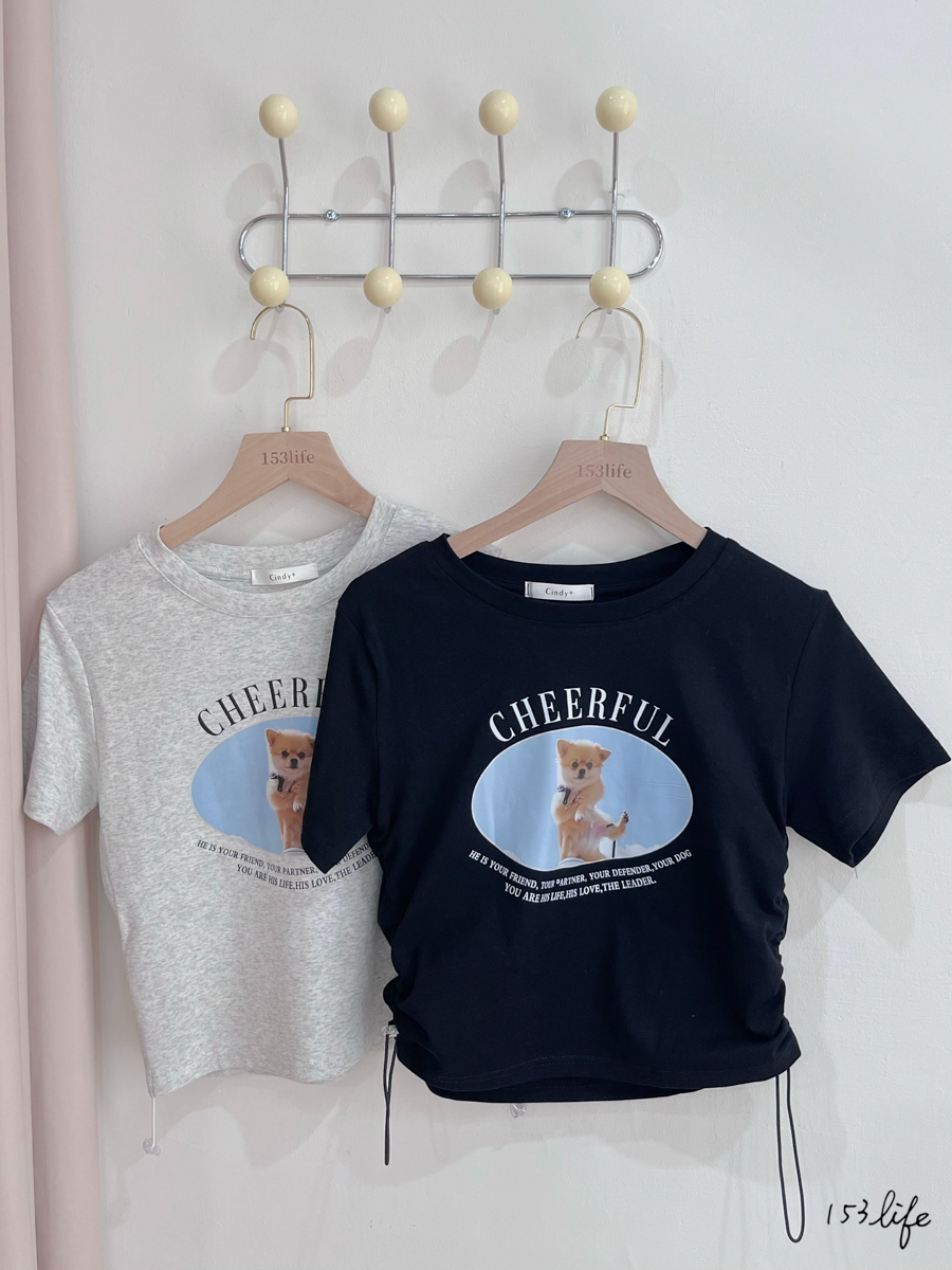 |現貨|超萌天空狗狗側抽繩短T(2色)