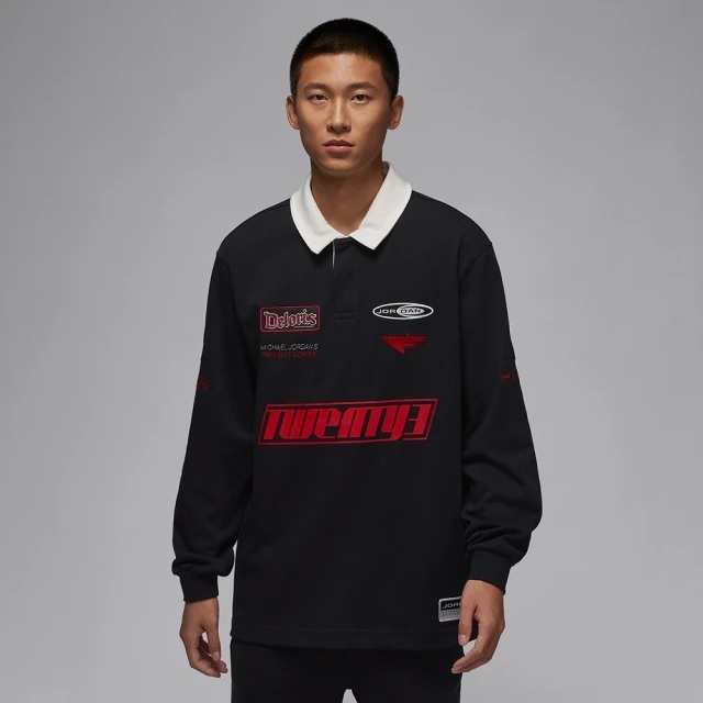 Nike As M J Ess Stmt Rugby Top 男款 黑色 袖欖 球衣 反摺 長袖 HF9324-010