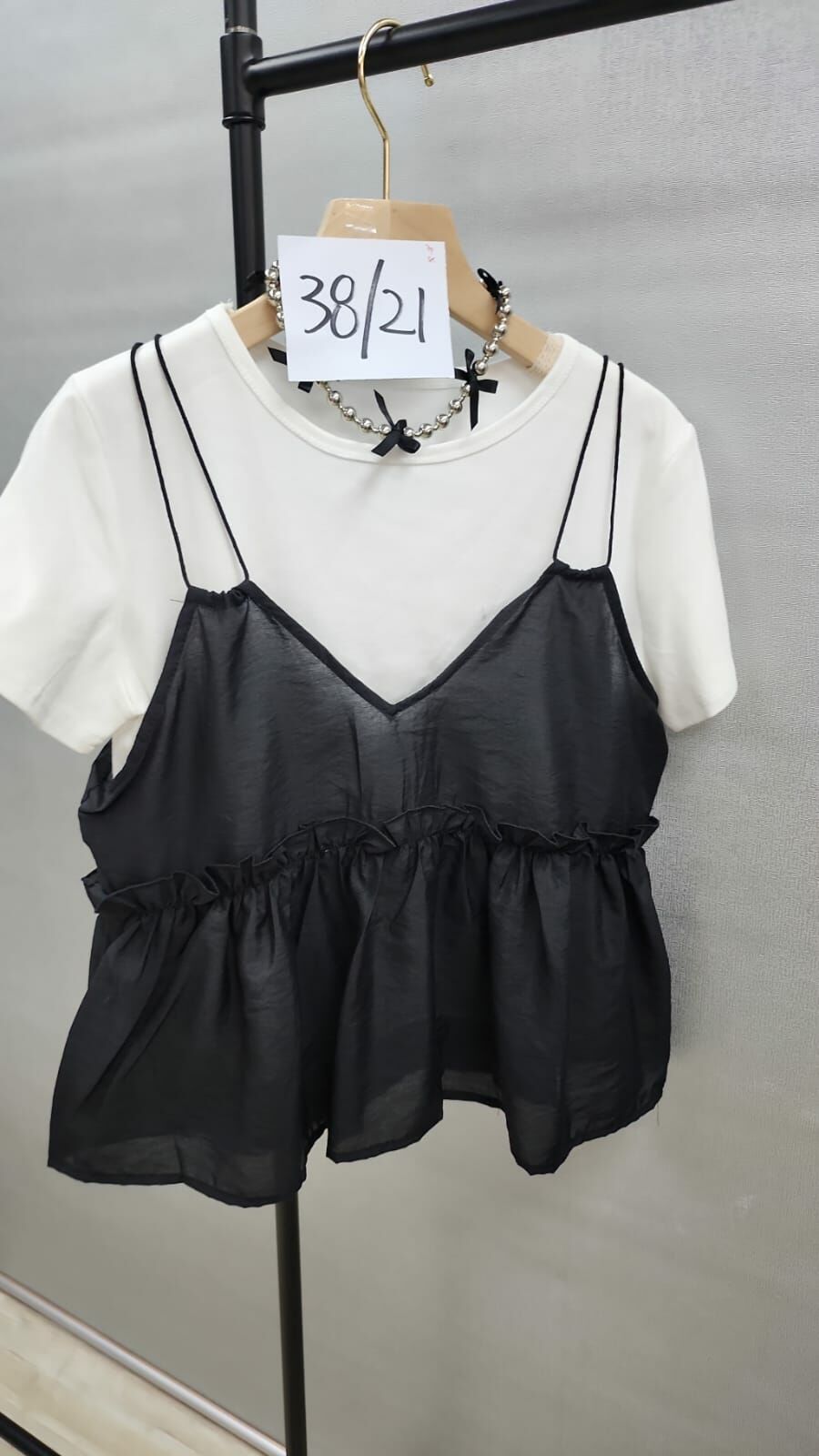 Cd3209    吊帶拼tee  胸38  長21 直播優惠$99