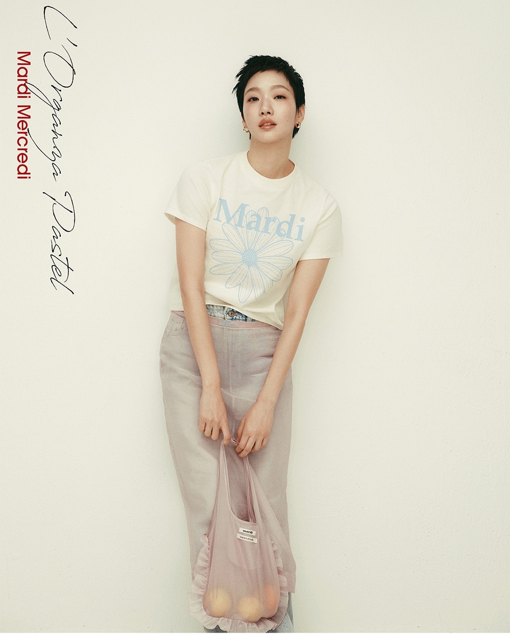 【現貨】｜只有一件｜【MARDI🌼】SLIM TSHIRT FLOWERMARDI_CREAM ASHBLUE