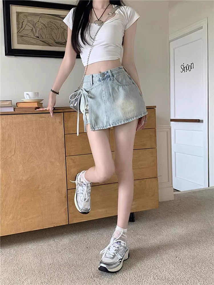 Light Wash Denim Asymmetrical Skirt