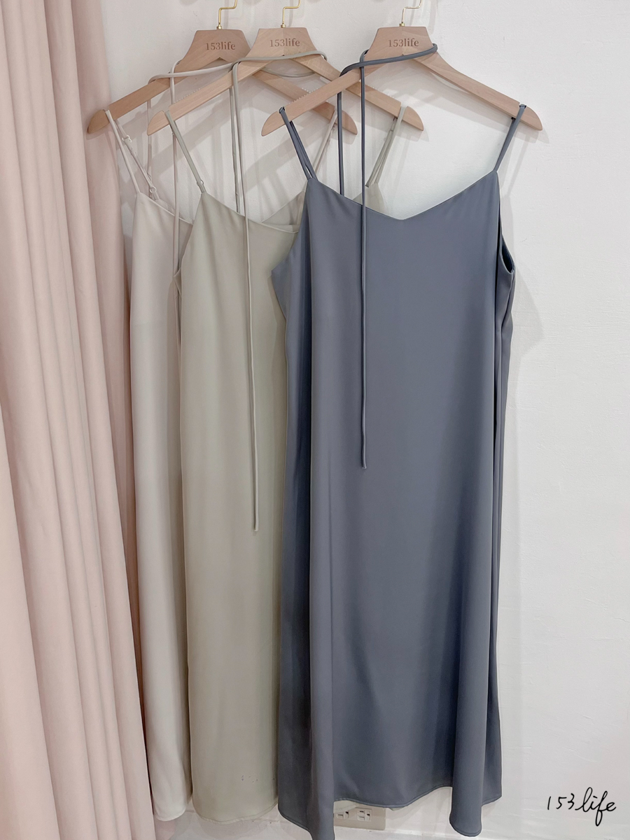 |現貨|緞面氣質可調肩氣質長洋裝(3色)