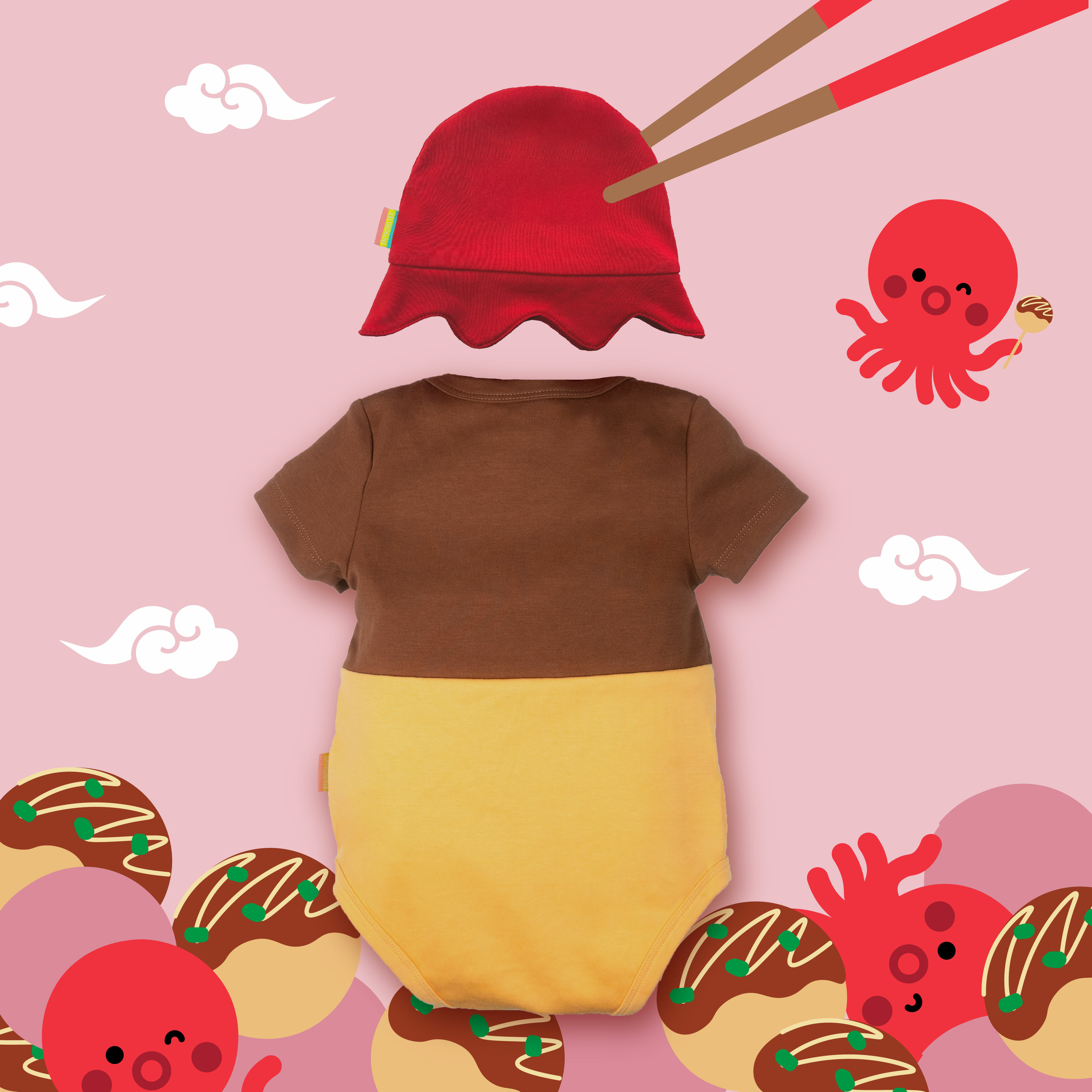 蔥明章魚小丸子短袖包屁衣連帽