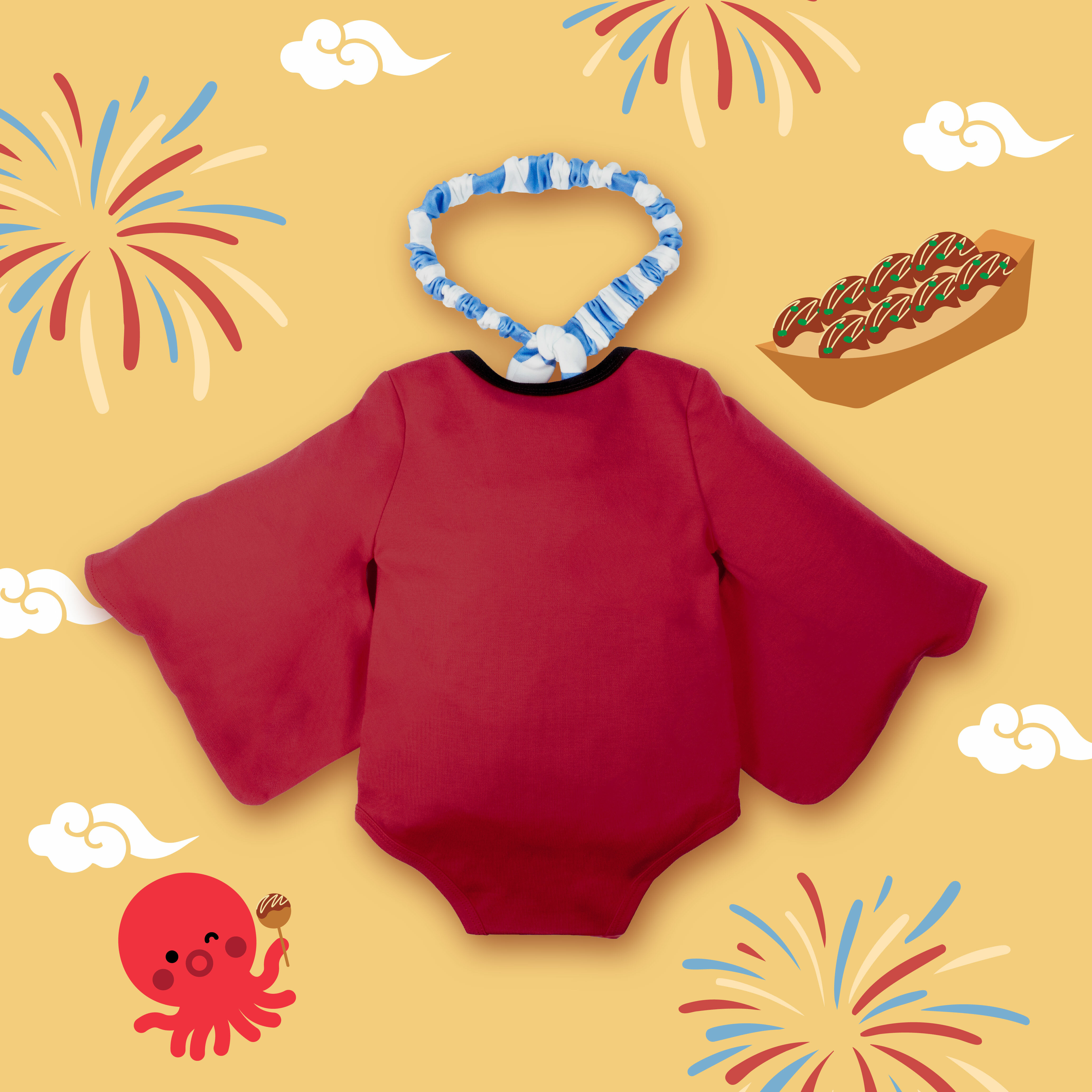 OMYMONSTER 章魚慶典包屁浴衣連髮帶