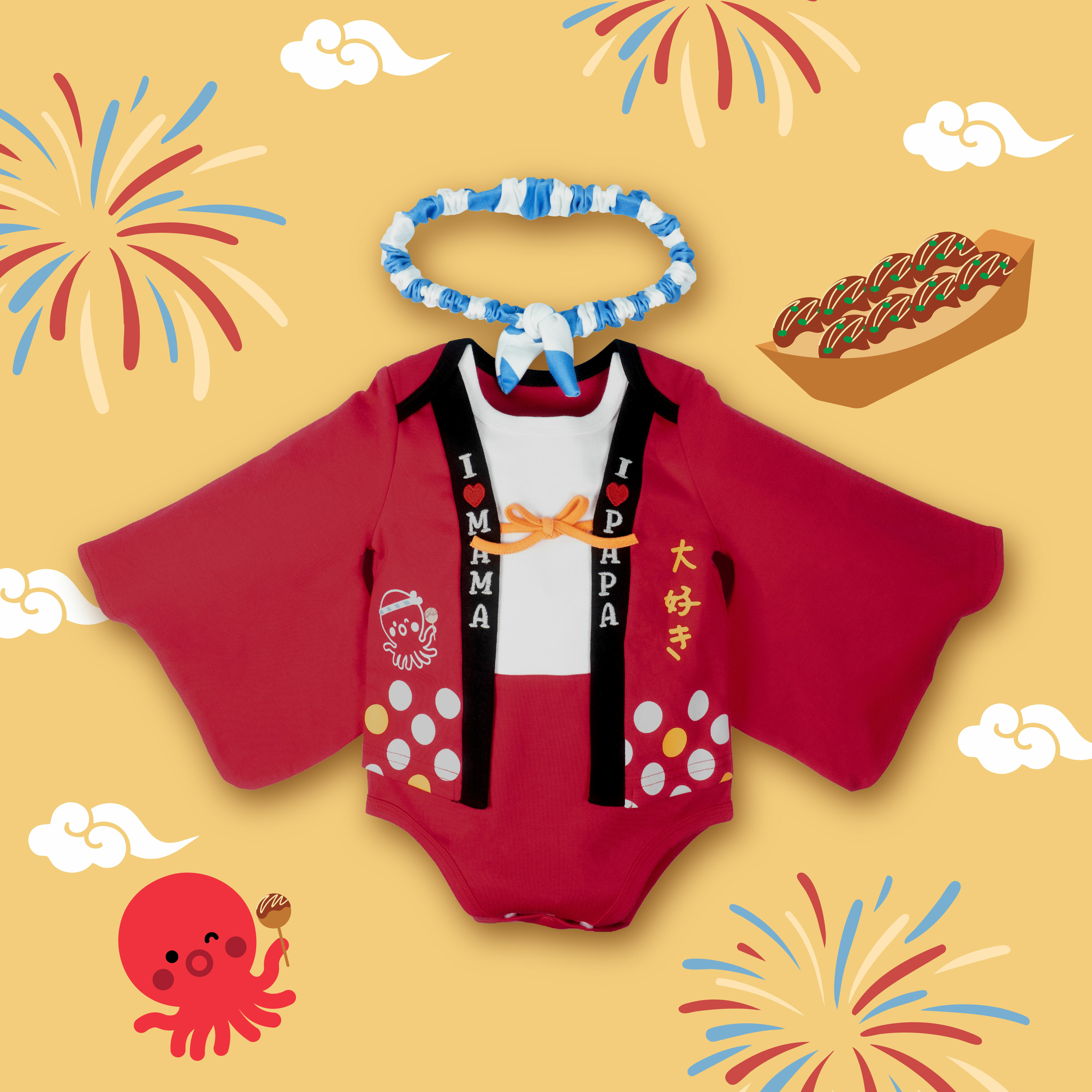 OMYMONSTER 章魚慶典包屁浴衣連髮帶