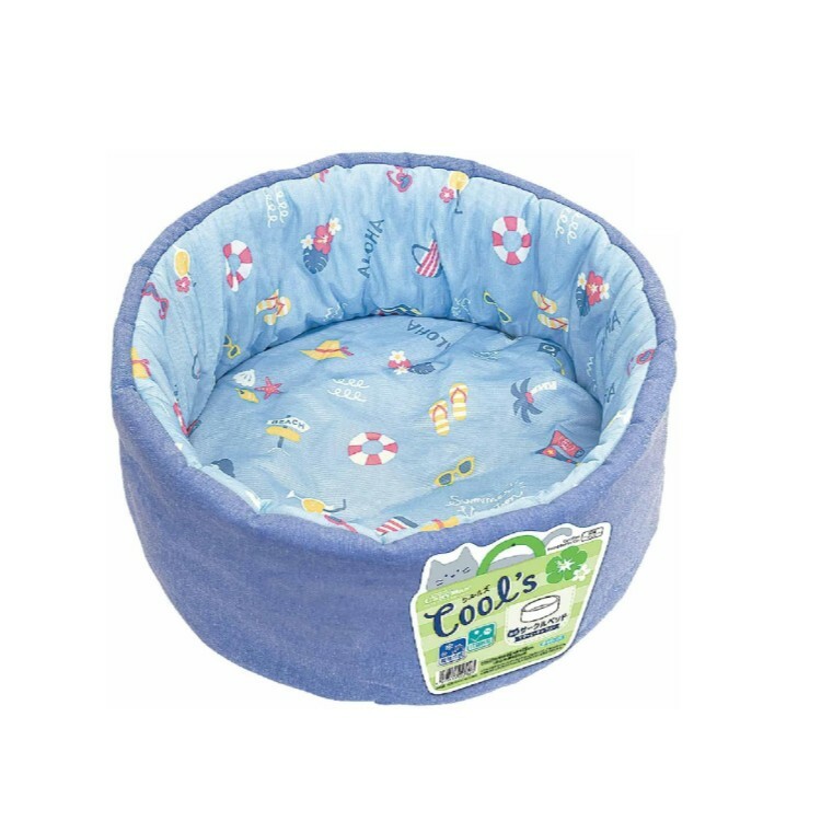 DoggyMan 夏日沙灘 涼感圓形寵物窩 粉藍色