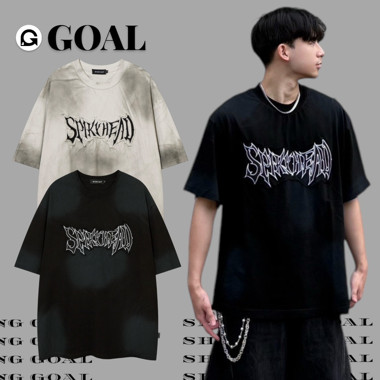 (GOAL)重工 紮染  SPIKY 貼布 水洗 做舊 水洗 短T 男女款 AW6201