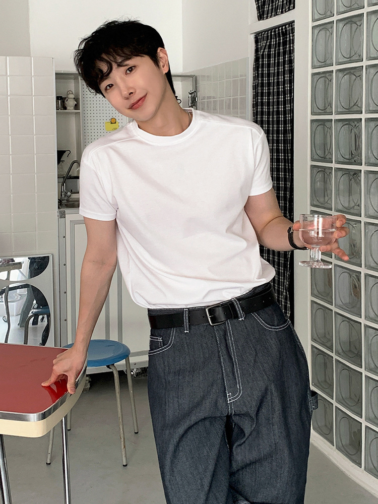 Cleanfit夏季純棉特殊剪裁顯肩寬圓領短袖T-Shirt