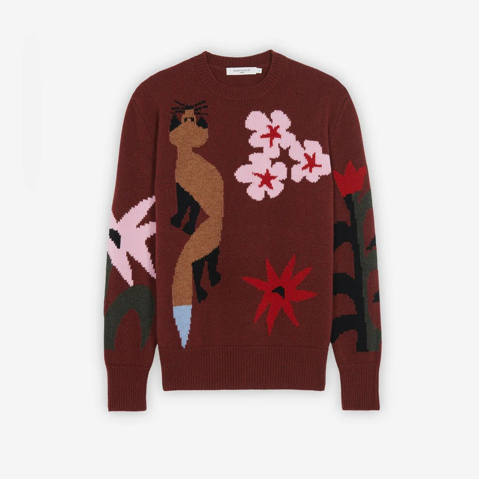 1FO0416-019 MAISON KITSUNE Bill Rebholz Jacquard Pullover Wine Lees #JM00544KT1006 (C-BR-E)