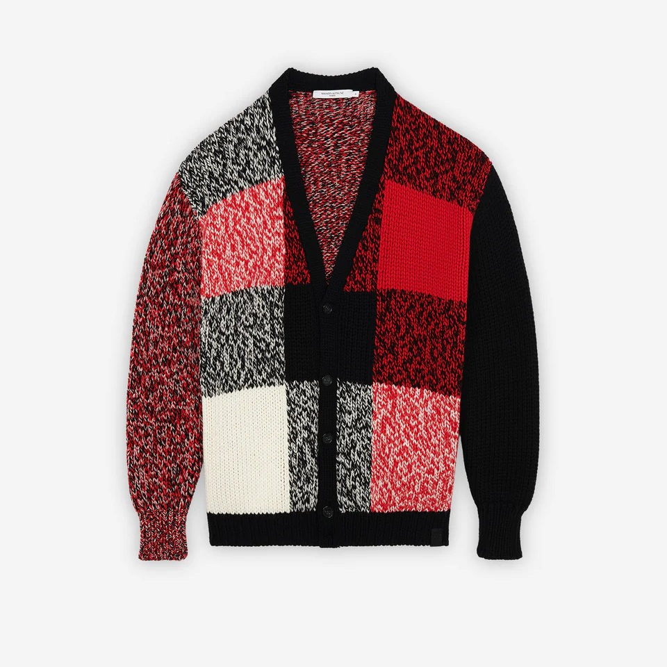 1FO0416-020 MAISON KITSUNE Cardigan Black Red Check #JM00555KT1036 (C-BR-E)