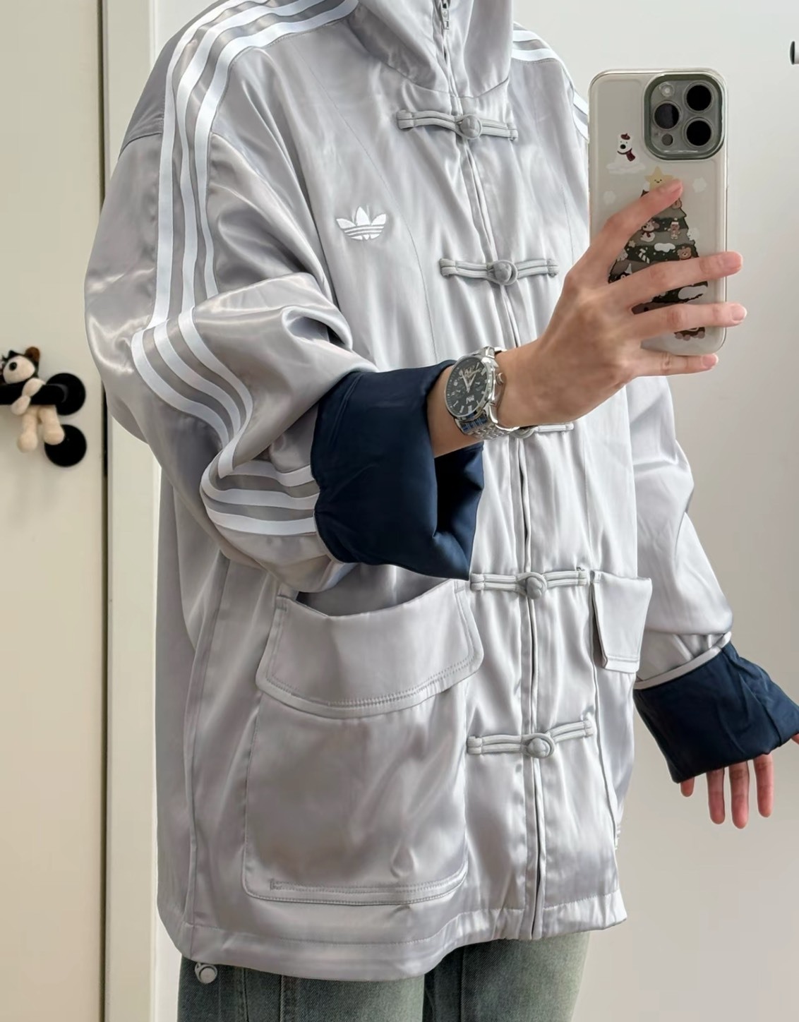 adidas Originals CN TT SATIN 立領淺灰中國風夾克