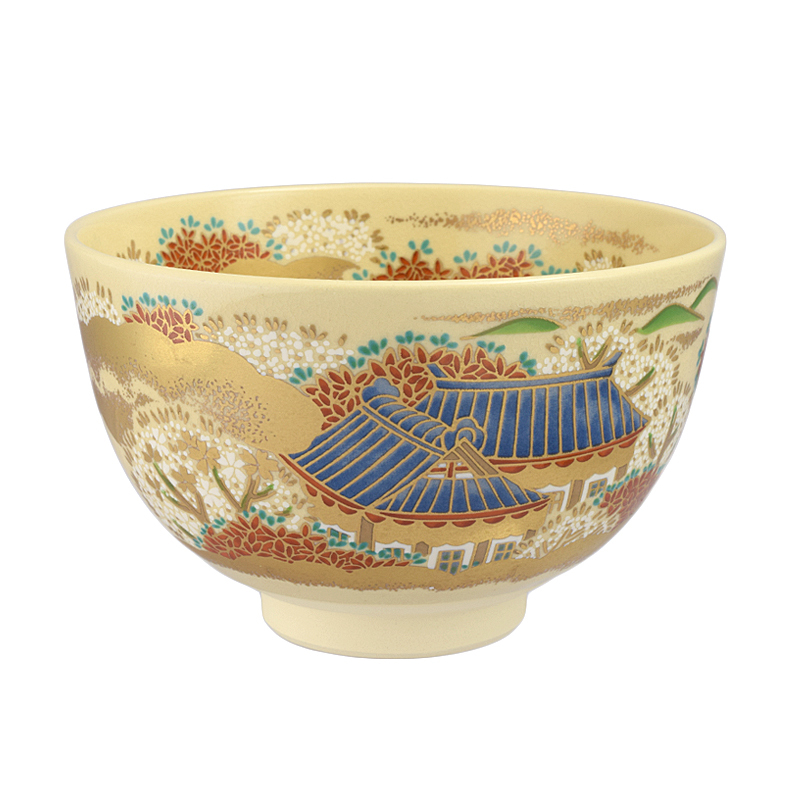 日本製 抹茶碗 吉野山櫻 藤山作