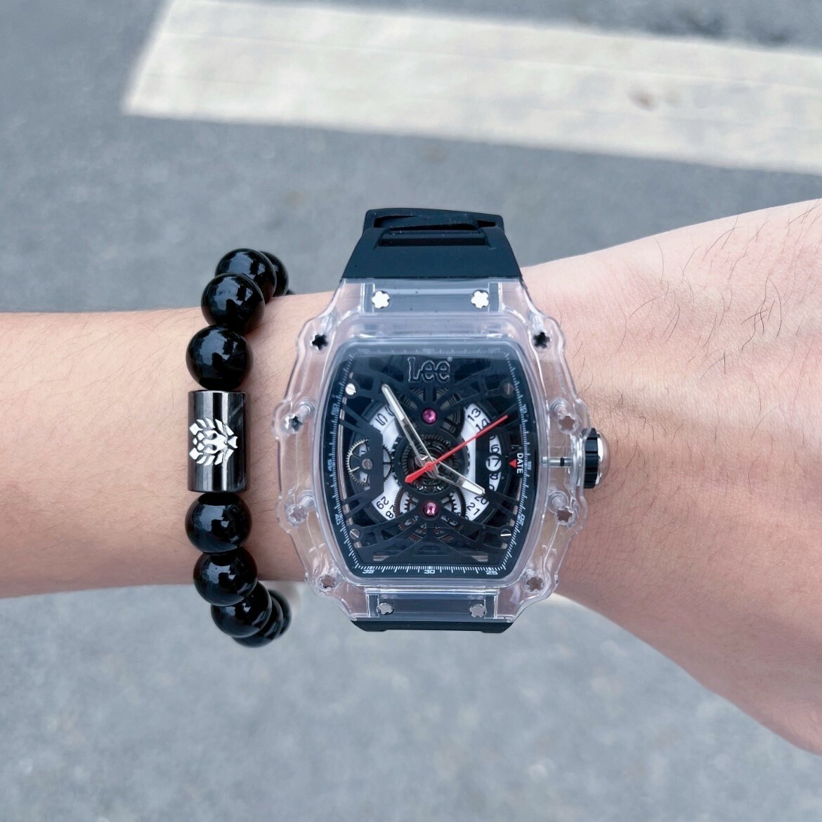 <限量代購>Lee 石英機芯手錶 酒桶型 透明簍空 經典 防水 黑白 兩色
