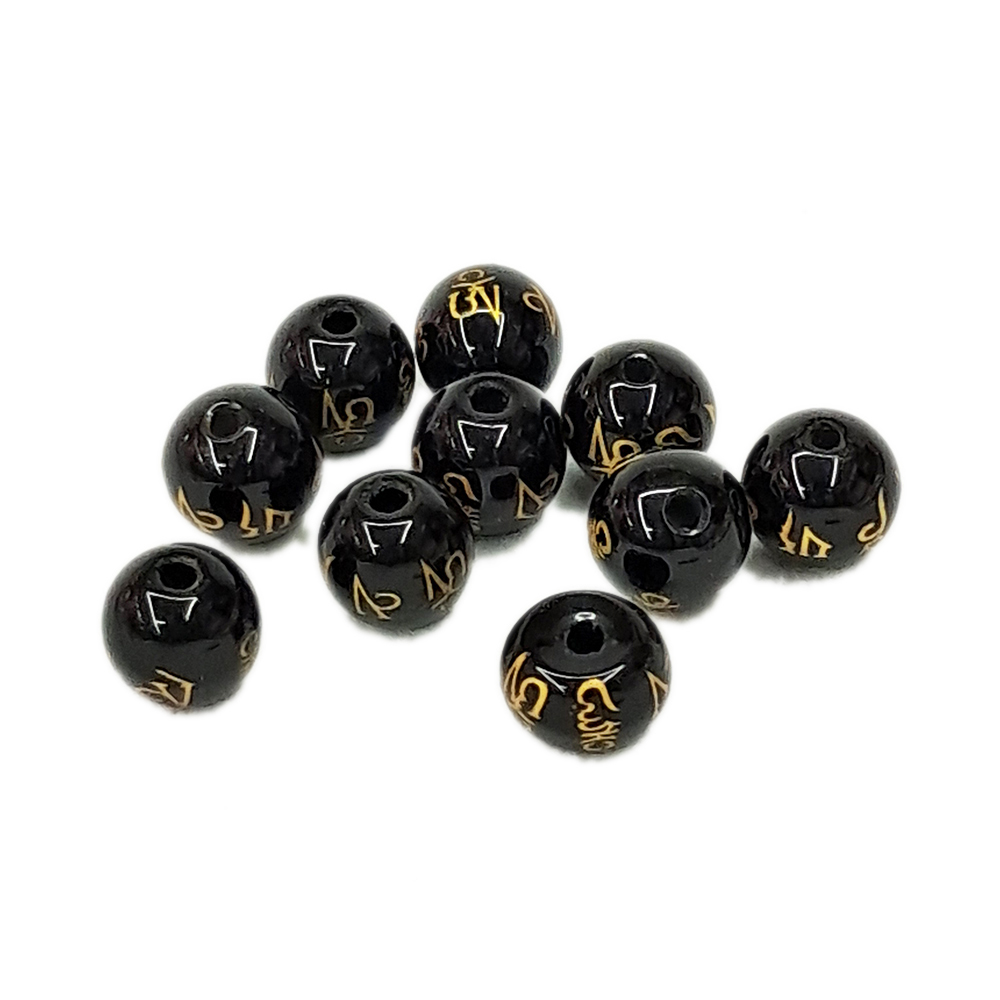 六字真言 黑玉髓圓珠0.6公分 2個【十方】144113
