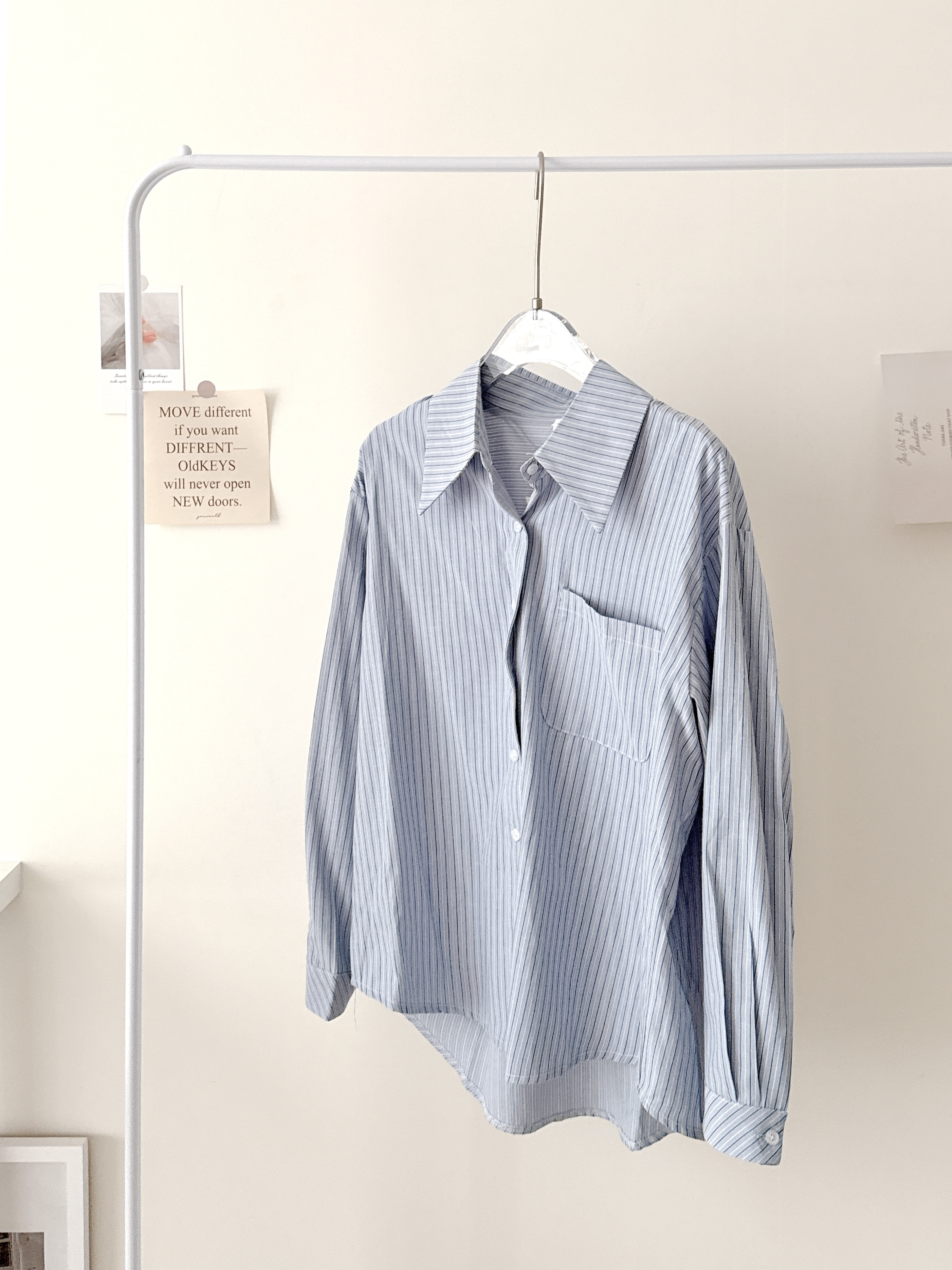 現貨🚚單穿/外套都OK👌清新小文青淺藍條紋襯衫💕