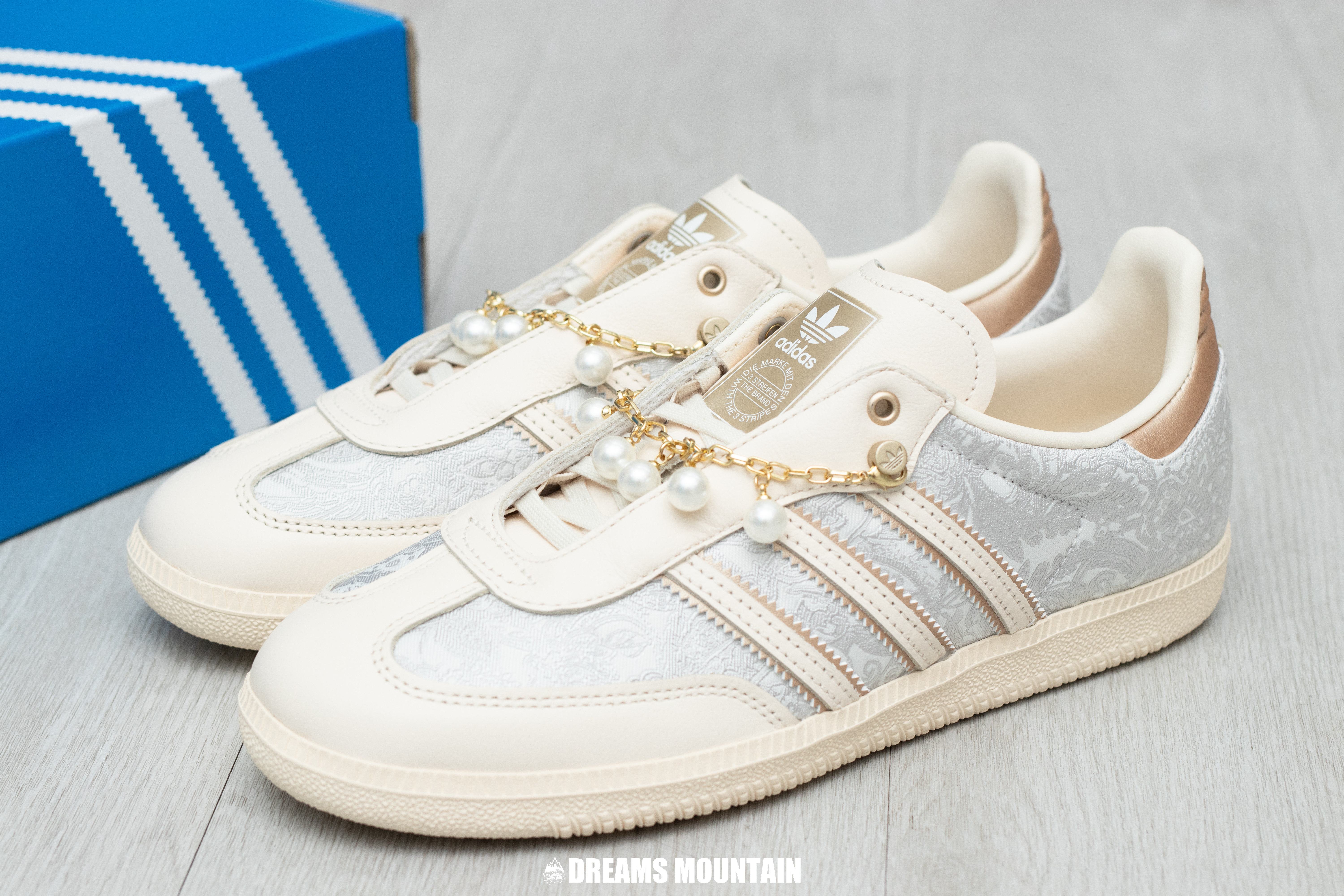 【預訂】ADIDAS SAMBA OG  珍珠香檳金 淺灰絲綢-WOMEN