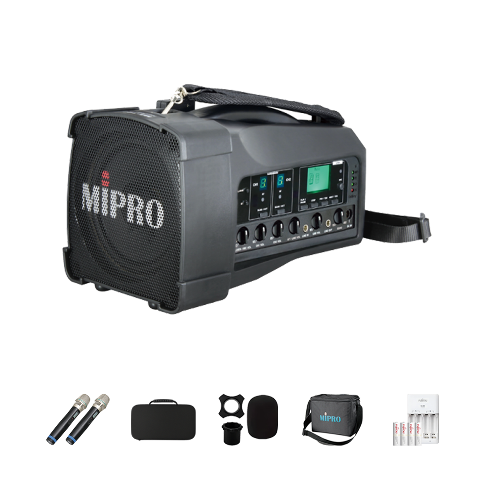 MIPRO MA-100D 超迷你肩掛式雙頻道喊話器 ACT-32H 手握無線麥克風