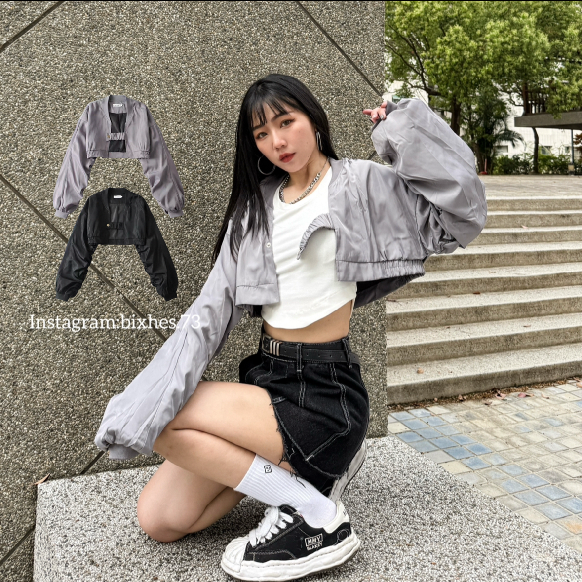 設計感抓皺短版外套(F00062)