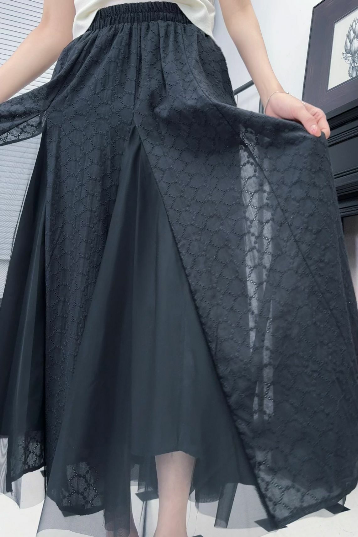 SK#7145 🤍三角紗通花裙