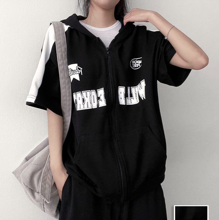 夏季現貨｜Liti 拼色短袖連帽衛衣