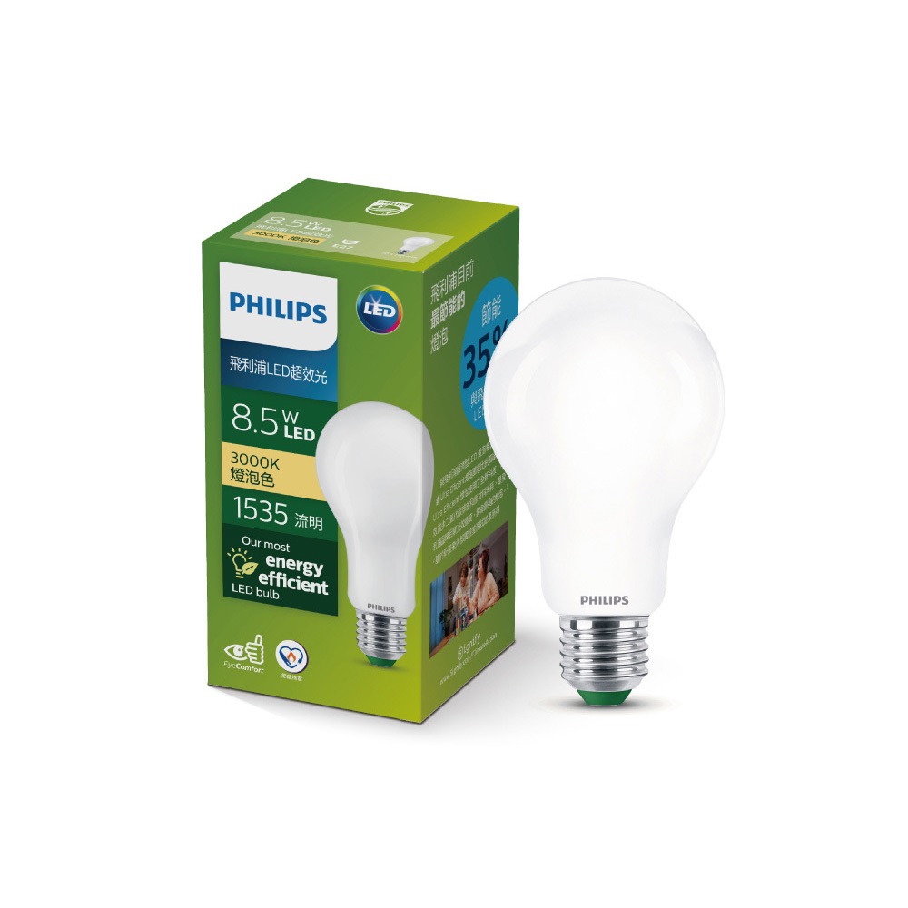 Philips 飛利浦 8.5W LED超光效燈泡 黃光3000K/晝光6500K 台灣總代理公司貨