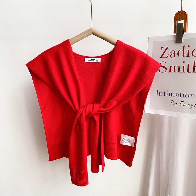 純色綁帶式針織披肩 十二色