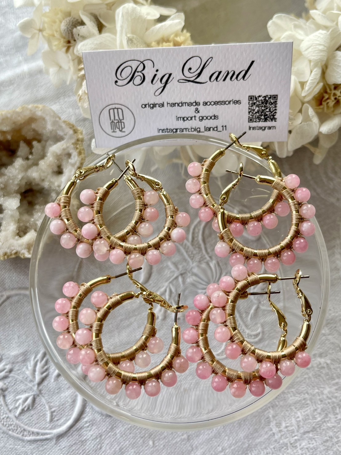 [Big Land] 粉櫻玉石耳環 | 2.5cm 耳針 | NO.358