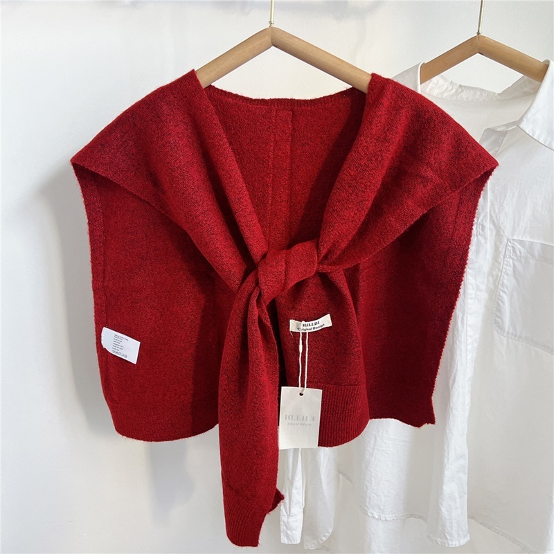 麻花紋綁帶式針織披肩 七色