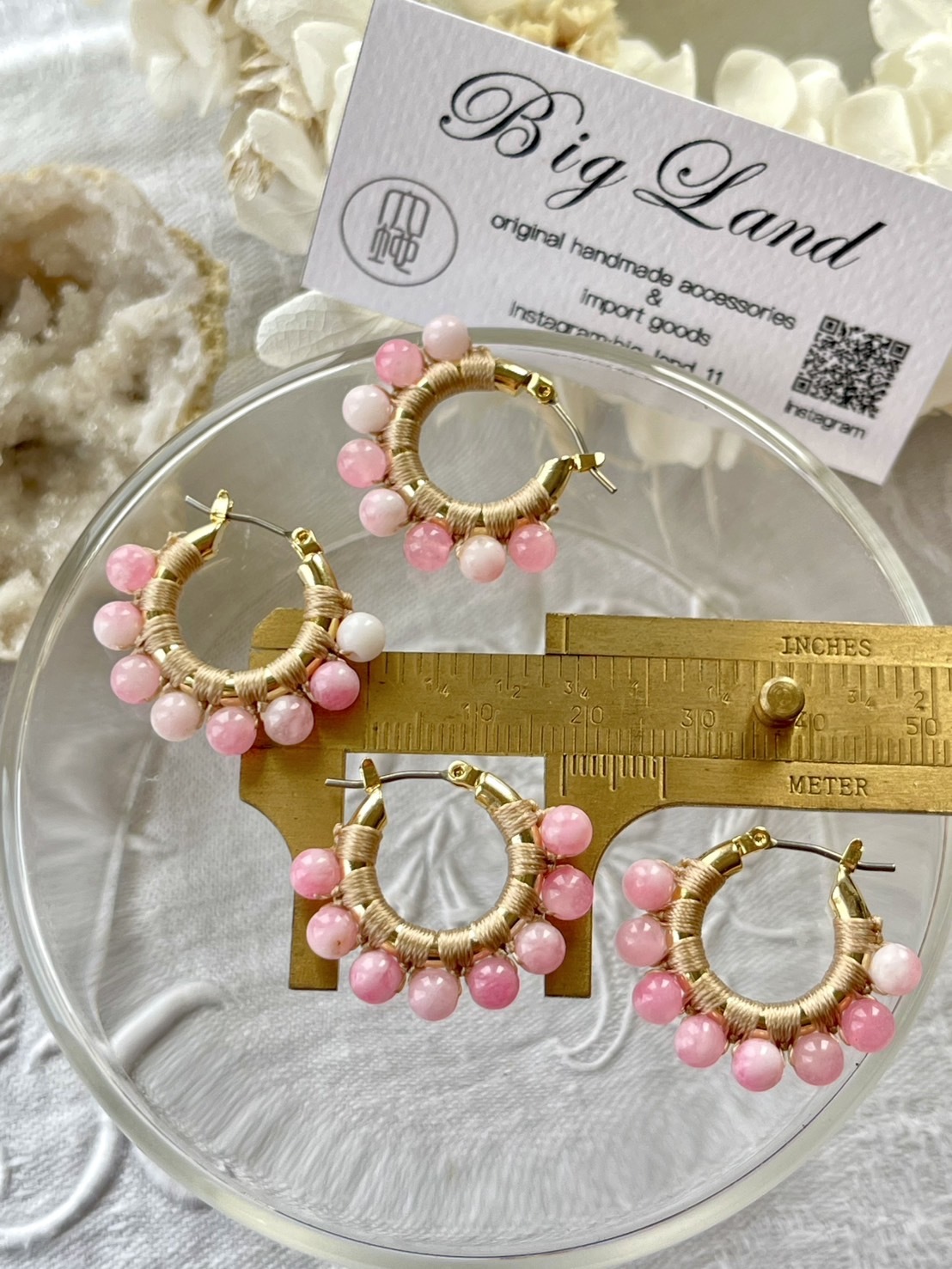 [Big Land] 粉櫻玉石耳環 | 1.8cm 耳針 | NO.360