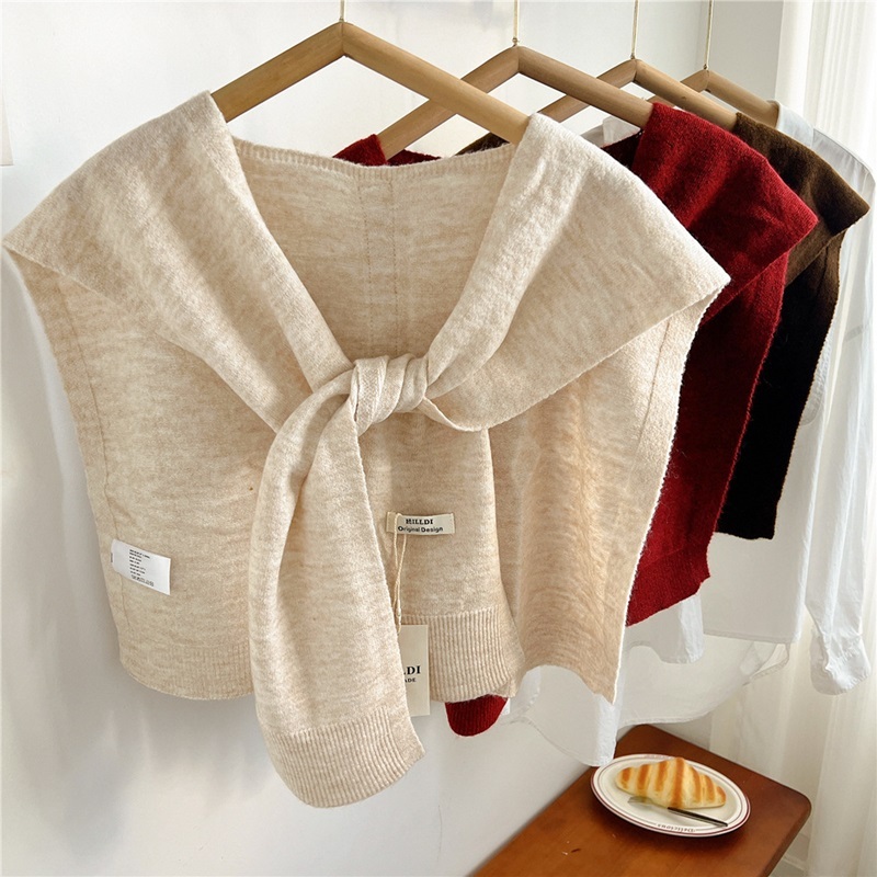 麻花紋綁帶式針織披肩 七色