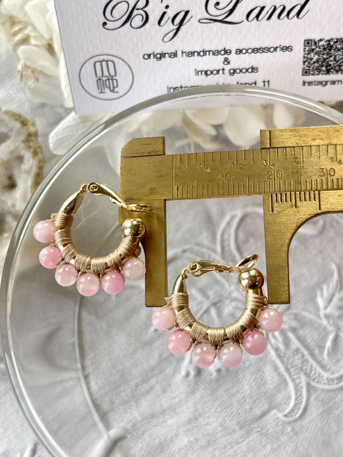 [Big Land] 粉櫻玉石耳環 | 1.8cm 耳夾 | NO.361