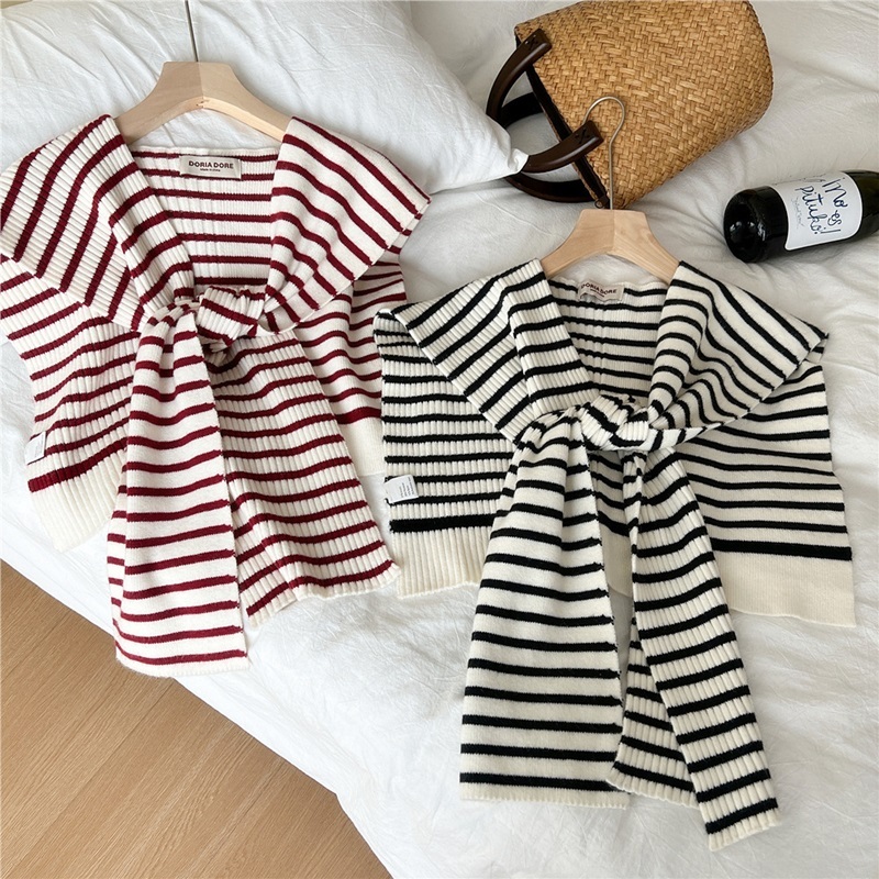 層次坑條細條紋針織披肩 四色