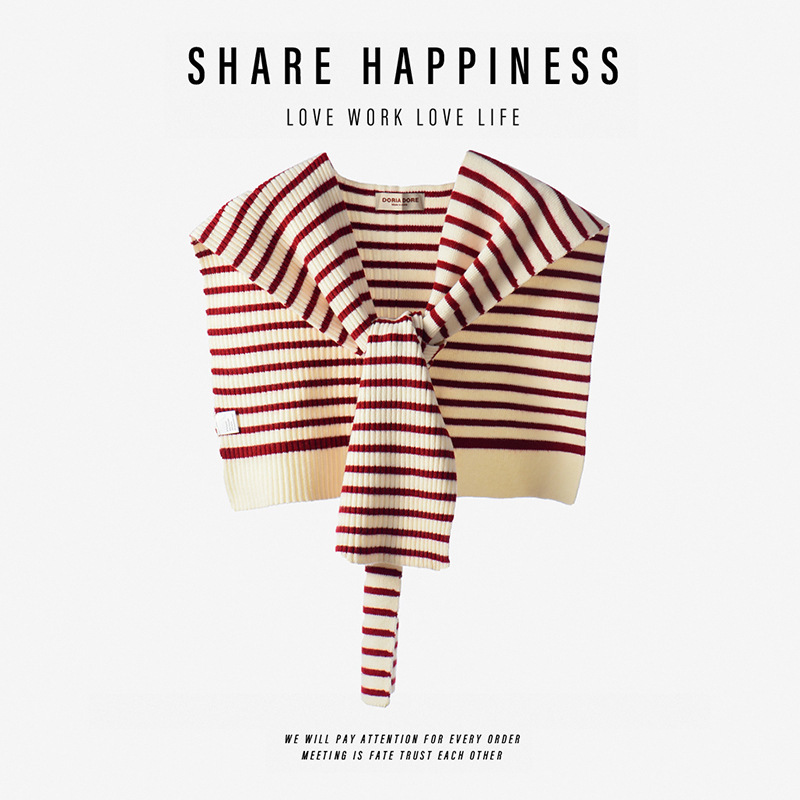 層次坑條細條紋針織披肩 四色