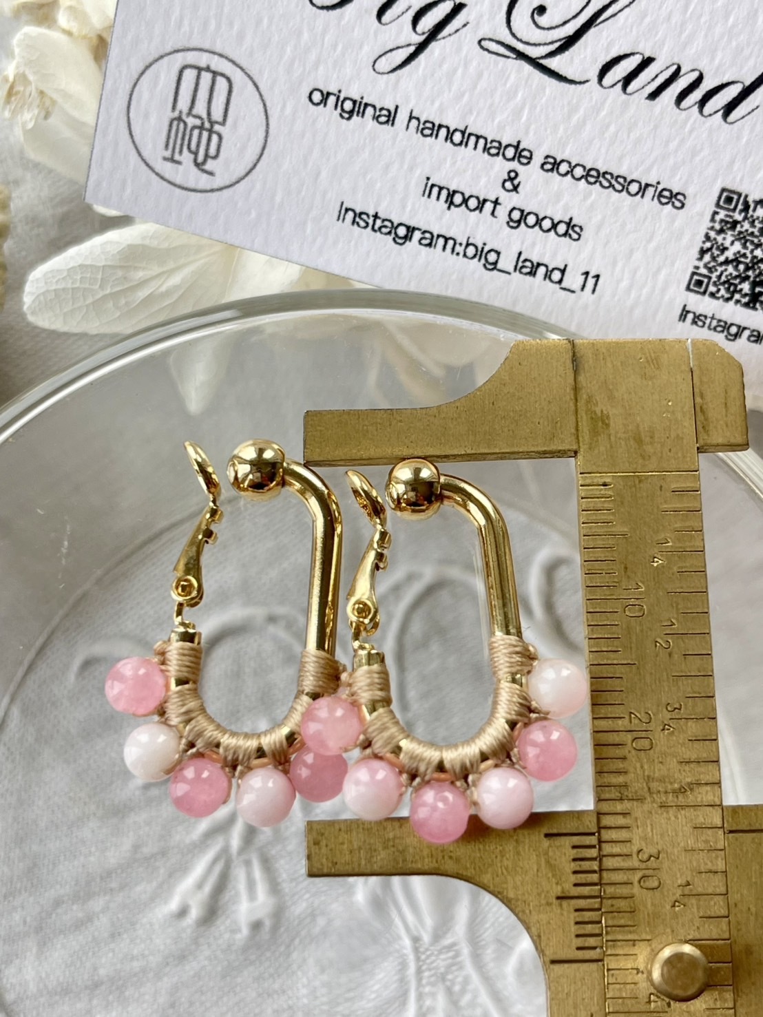 [Big Land] 粉櫻玉石耳環 | 2.6cm 耳夾 | NO.363