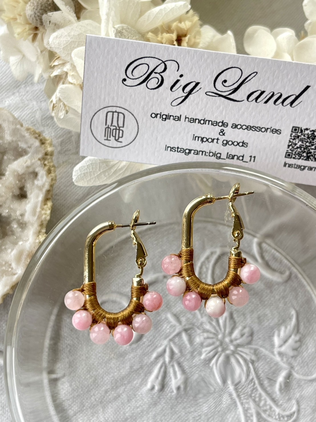 [Big Land] 粉櫻玉石耳環 | 2.3cm 耳針 | NO.364