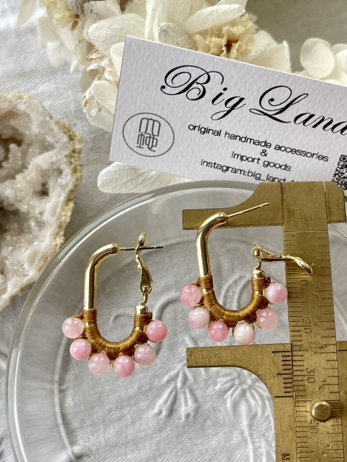 [Big Land] 粉櫻玉石耳環 | 2.3cm 耳針 | NO.364