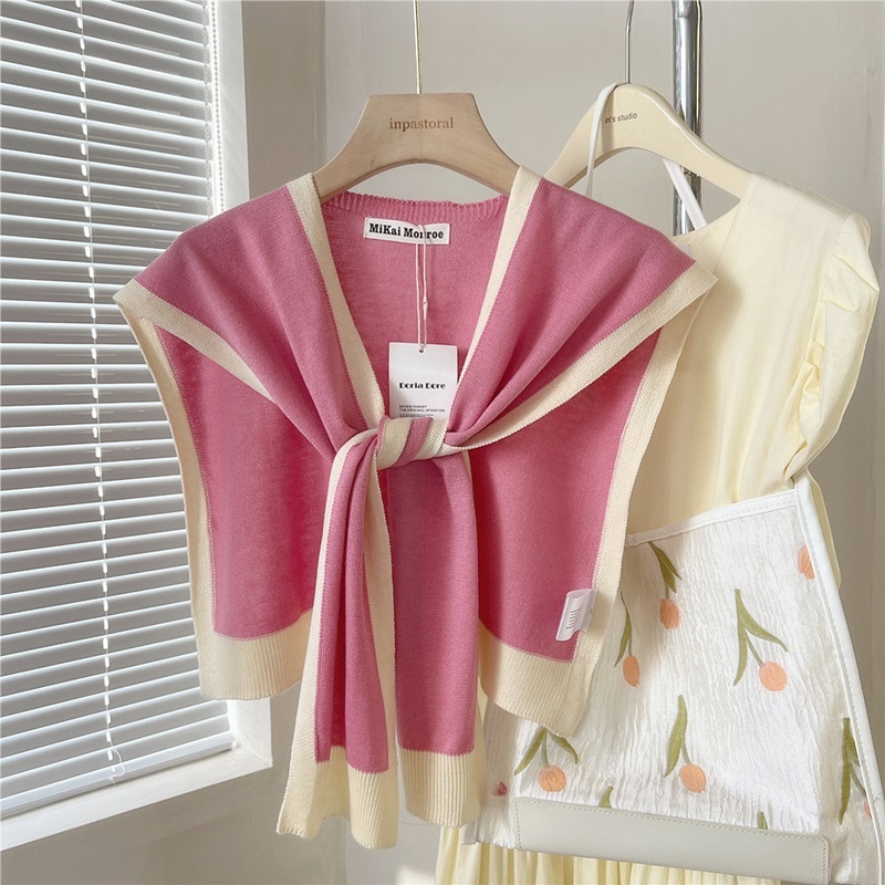 拼色框綁帶式針織披肩 八色