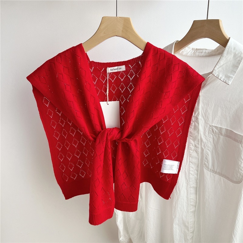 菱格綁帶式針織披肩 十二色