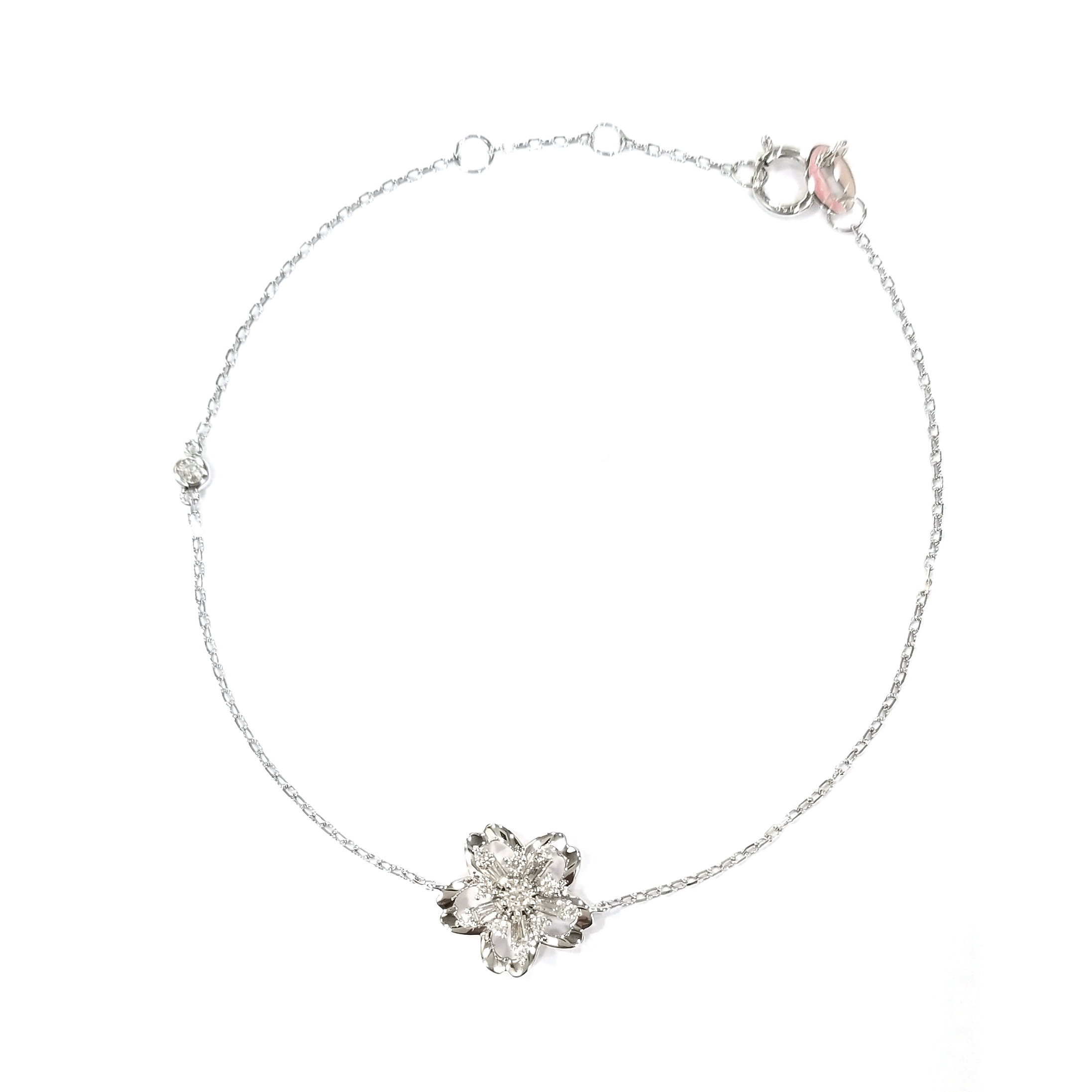 18K白金天然鑽石旋轉梯方花形手鏈