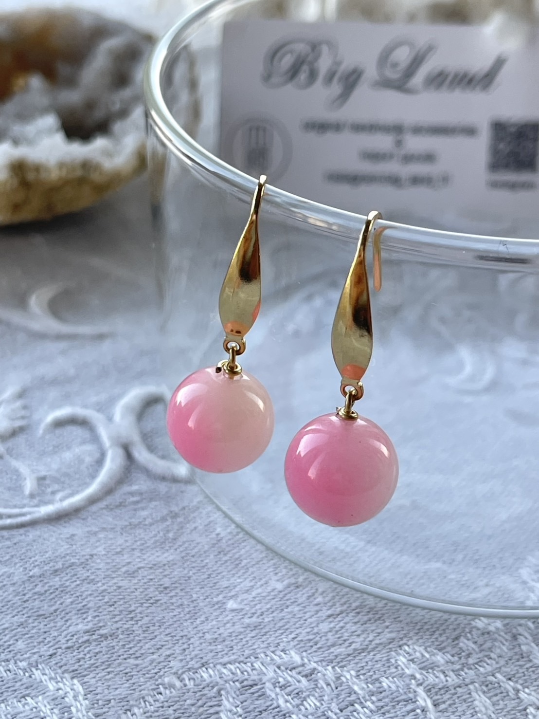 [Big Land] 粉櫻玉石耳環 | 1.2cm 簡約醫療鋼耳針 | NO.369