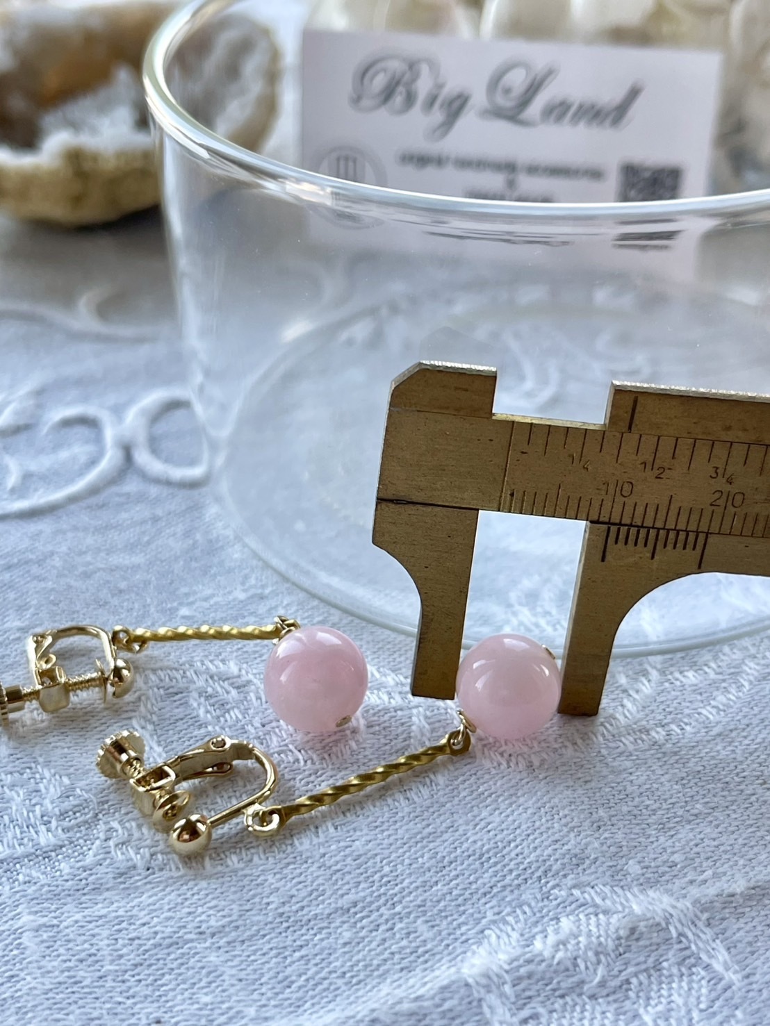 [Big Land] 粉櫻玉石耳環 | 長鍊耳夾 | NO.372